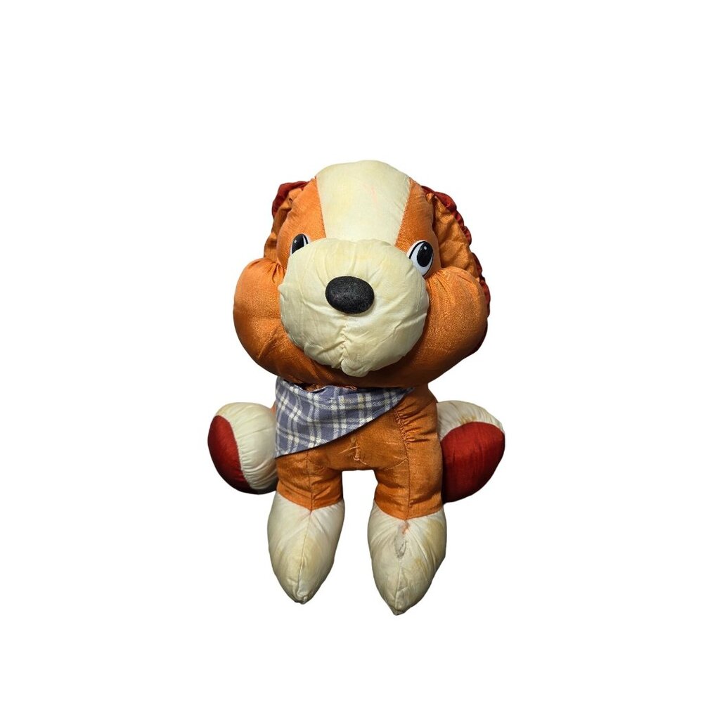 Vintage TB Trading Co. Brown Dog Plush Toy Soft Stuffed Animal Plaid Bandana Vtg